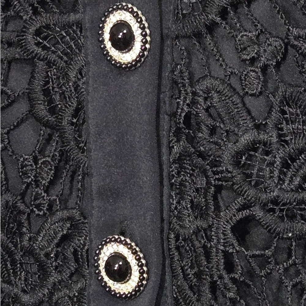 Nanette Lepore Dress M Black crochet Button Sheath fall Audrey Hepburn style - Picture 5 of 6